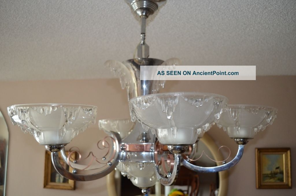 Ezan Signed Art Deco Chandelier 1930 ' S (one Of A Kind) Art Deco photo