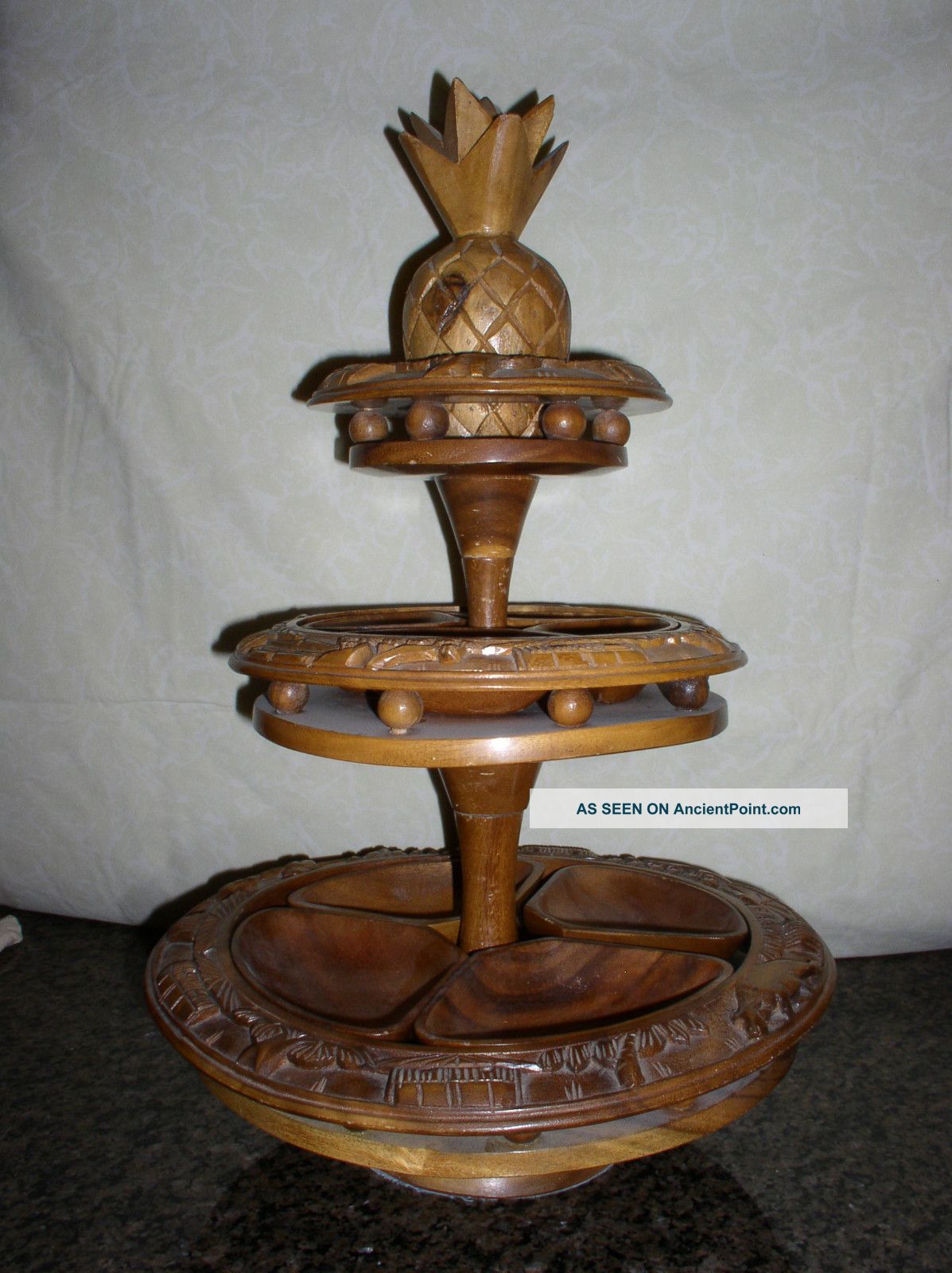 3 Tier Hand Carved Wood Lazy Susan (pineapple) Other photo
