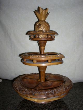3 Tier Hand Carved Wood Lazy Susan (pineapple) photo