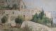 Fabulous Retro Framed Landscape Sunny Mountain Monastery Oil Painting Signed Mid-Century Modernism photo 1