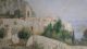 Fabulous Retro Framed Landscape Sunny Mountain Monastery Oil Painting Signed Mid-Century Modernism photo 2