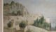Fabulous Retro Framed Landscape Sunny Mountain Monastery Oil Painting Signed Mid-Century Modernism photo 4