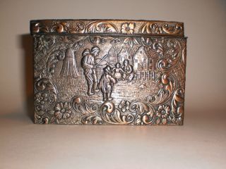 Antique Arts And Crafts Copper Plated Hinged Wood Lined Box Hidden Compartment photo