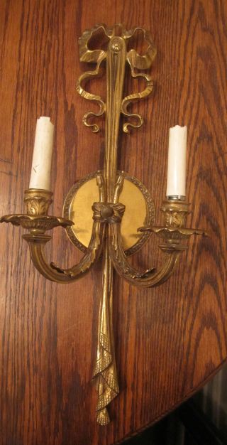 Antique Very Big Ornate Solid Brass Victorian Wall Electric Sconce Fixture Light photo