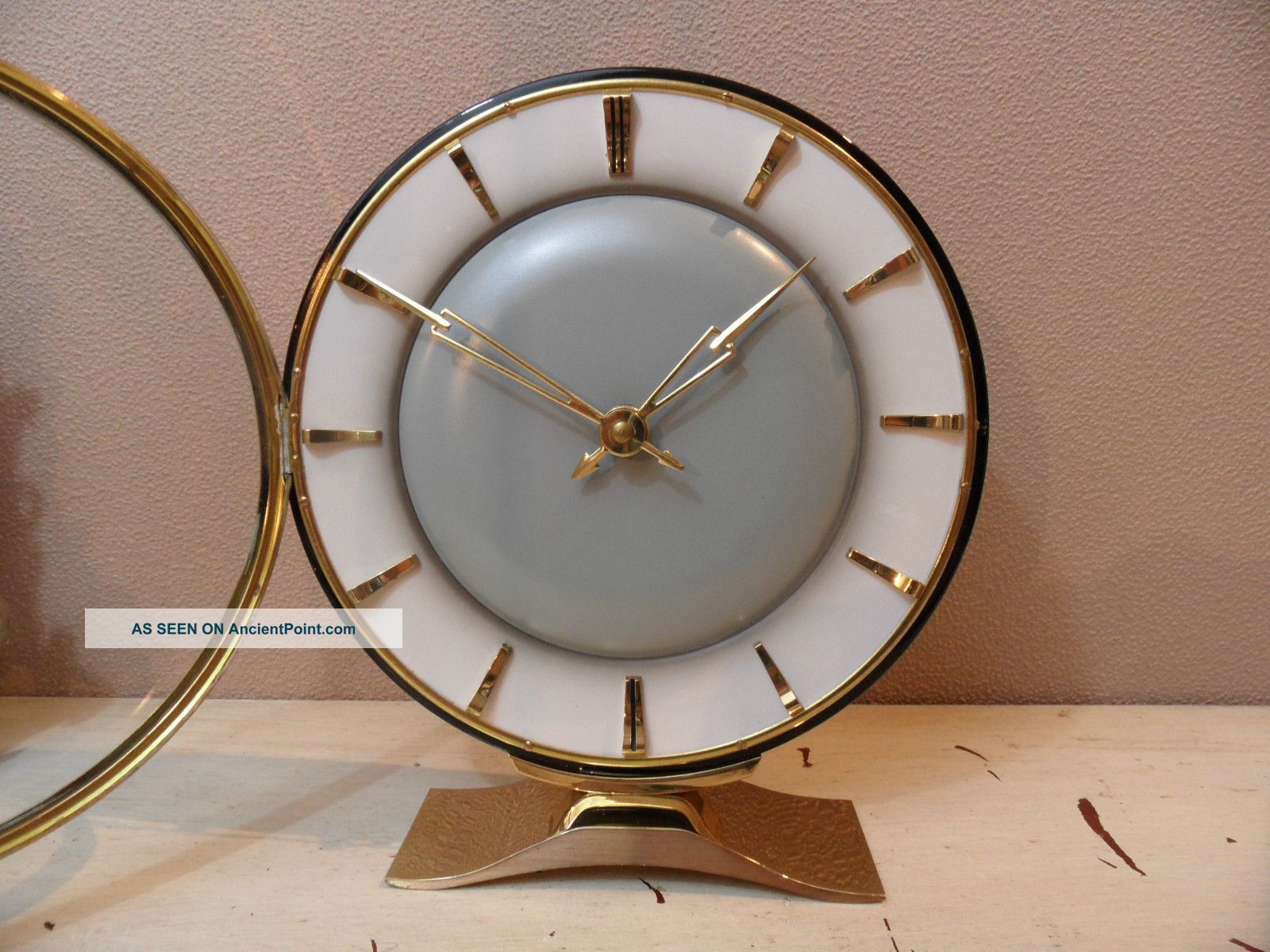 Mid Century Bauhaus Brass Table Clock Karl Lauffer / Schwenningen Art Deco photo
