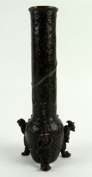 Splendid Antique Chinese Bronze Vase Probably 18thc With Dragon And Little Man photo
