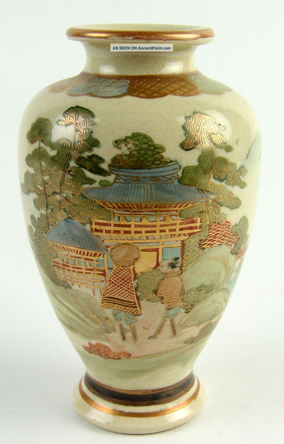 Fine Antique Japanese Earthenware Satsuma Vase C1900 Landscapes & Figures Statues photo