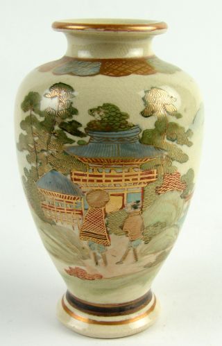 Fine Antique Japanese Earthenware Satsuma Vase C1900 Landscapes & Figures photo