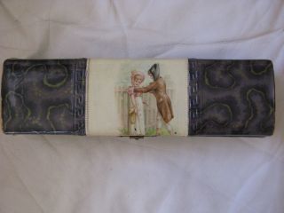 Antique Victorian Edwardian Colonial Lover Couple Celluloid Vanity Box Greek Key photo