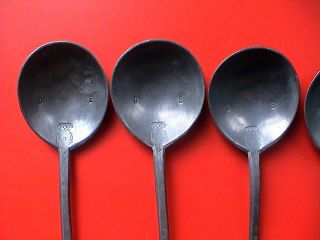 Rare Complete Set Of 6 Antique Pewter Dinnerspoons With Hallmark,  19th Cent Ad photo