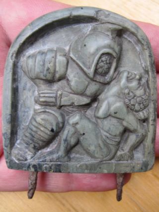 Roman Stone Plaque With Hand Carved Wrestlers Murmillo And Slave 2 - 3c Ad photo