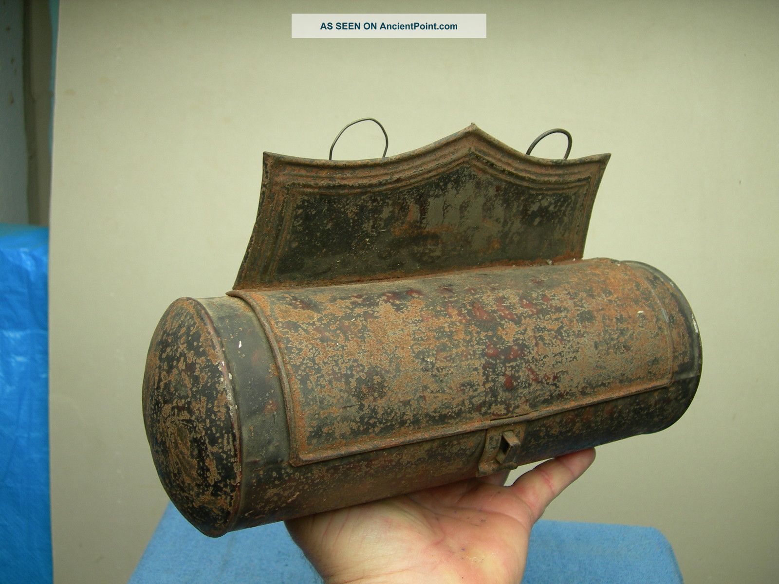 Antique Primitive Wall Mounted Tin Candle Stick Holder Case Hearth Display Toleware photo