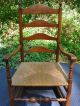 Delaware Valley 4 - Slat Ladder Back Rocking Chair,  Late 18th C Antique,  Rush Seat Pre-1800 photo 9