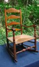 Delaware Valley 4 - Slat Ladder Back Rocking Chair,  Late 18th C Antique,  Rush Seat Pre-1800 photo 11