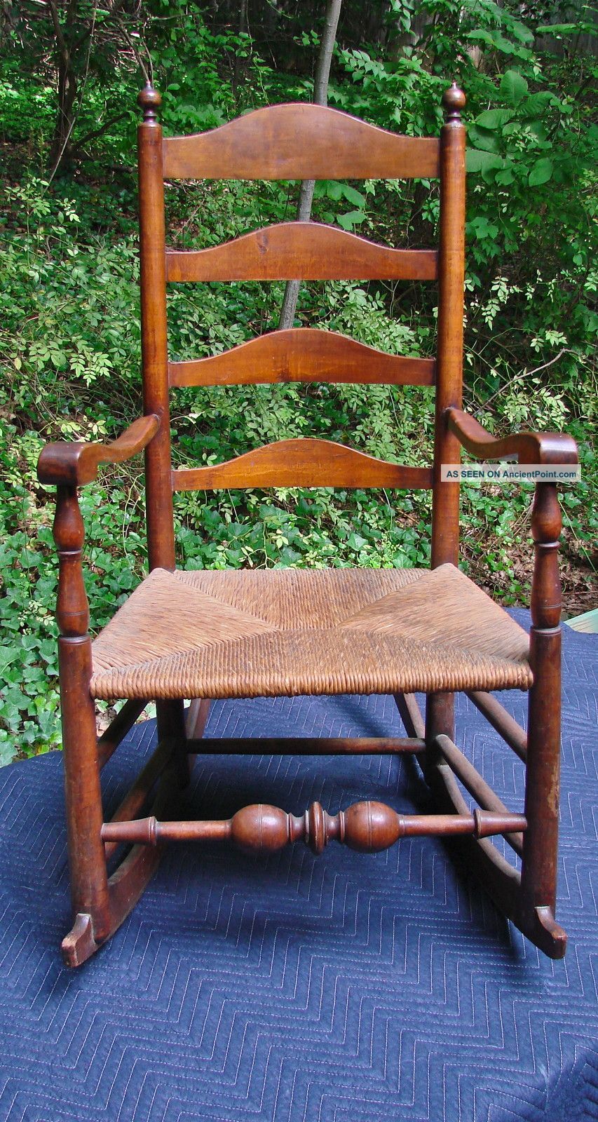Delaware Valley 4 - Slat Ladder Back Rocking Chair,  Late 18th C Antique,  Rush Seat Pre-1800 photo