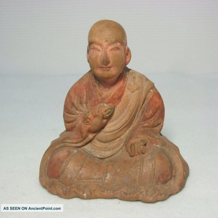 D133: Japanese Old Pottery Ware Buddhist Statue Great Monk Kukai Statues photo