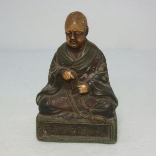 D132: Japanese Old Pottery Ware Buddhist Statue Great Monk Shinran photo