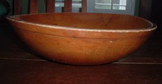 Antique Hand Turned Primitive Wood Dough Bowl Great Patina photo