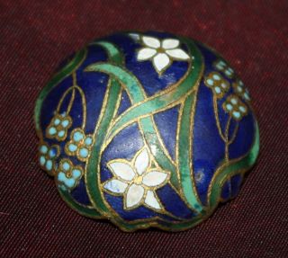 Antique Enamel And Brass Cloisonne Button,  Scalloped Blue W/flowers Early French photo