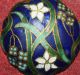 Antique Enamel And Brass Cloisonne Button,  Scalloped Blue W/flowers Early French Buttons photo 1