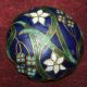 Antique Enamel And Brass Cloisonne Button,  Scalloped Blue W/flowers Early French Buttons photo 4