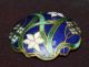 Antique Enamel And Brass Cloisonne Button,  Scalloped Blue W/flowers Early French Buttons photo 5