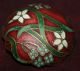 Antique Enamel And Brass Cloisonne Button,  Scalloped Red W/ Flowers Early French Buttons photo 2