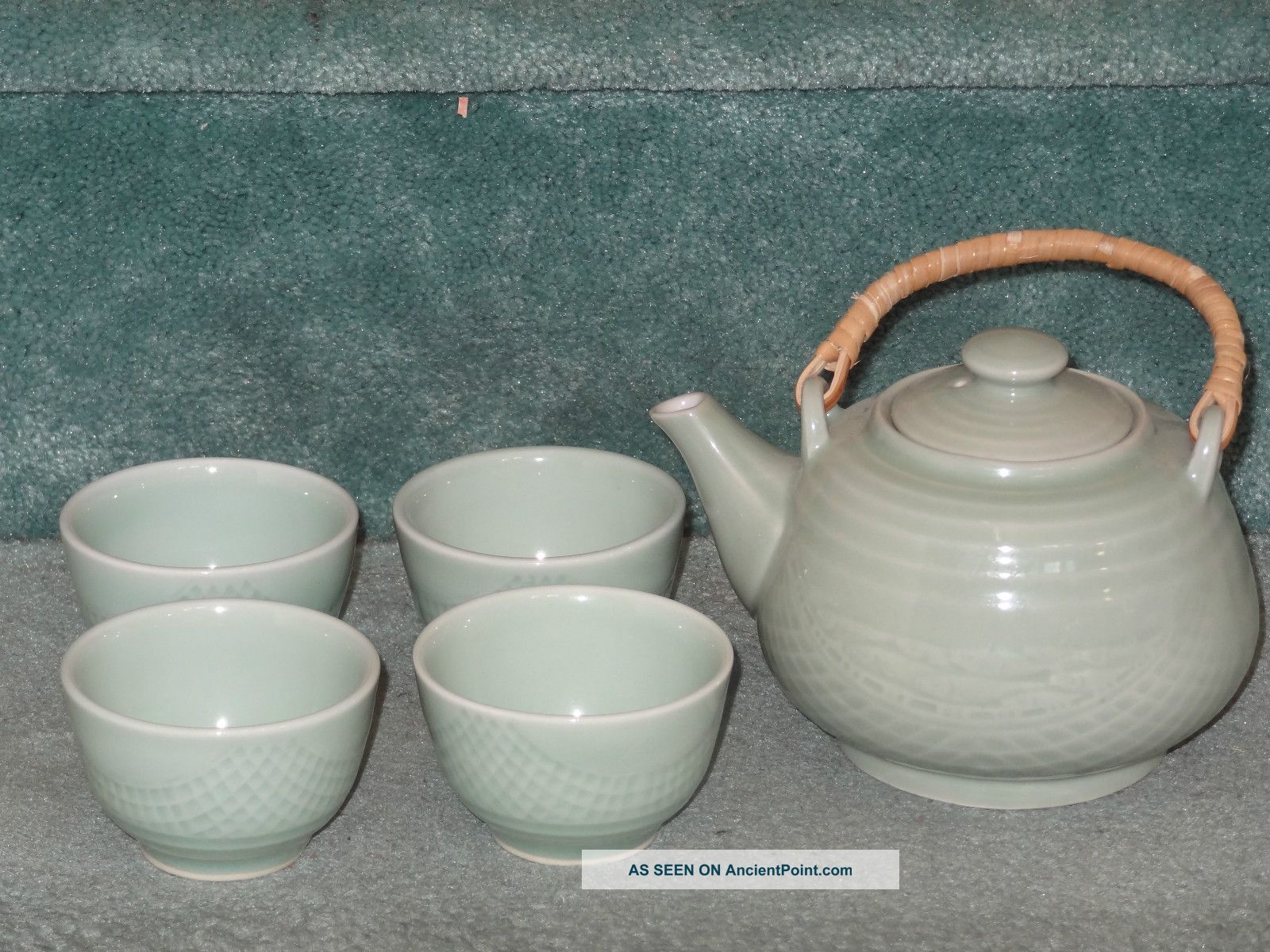 Vintage Chinese Celadon Teapot And 4 Cups Teapots photo