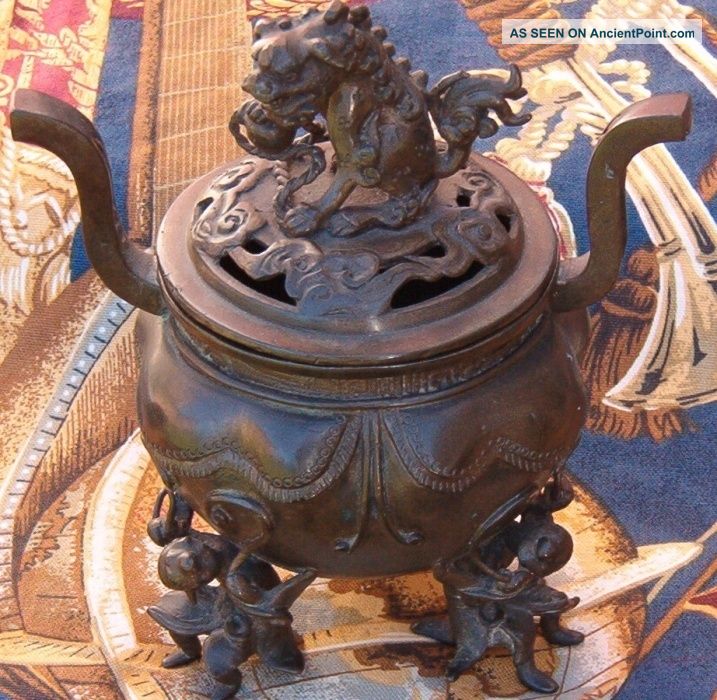 Antique Chinese Figural And Foo Dog Altar Piece Bronze Censor Incence Burner Other photo