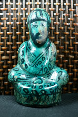 Antique Islamic Turquoise Pottery Figure Of A Bearded Man In A Turban Kashan photo