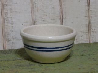 Primitive Vintage Stoneware Bowl With Blue Stripes photo