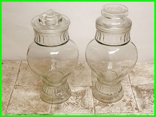 Vintage Glass Apothecary Drugstore Candy Display Vanity Buffet Jars 2pc photo