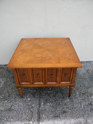 Mid - Century Burl And Inlay Parquet Nightstand / Side Table / End Table 2429 photo