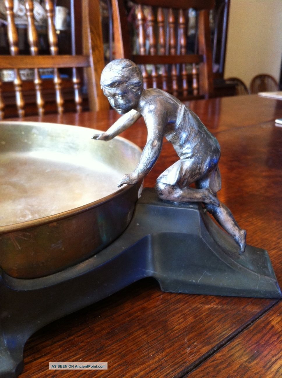 1930s Art Deco Wmf Germany Raised Plynth Brass Fruit Bowl With Boys Art Deco photo