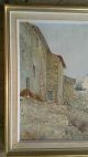 Fabulous Retro Framed Landscape Sunny Mountain Village Italy Oil Painting Signed Mid-Century Modernism photo 1