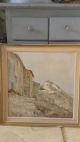 Fabulous Retro Framed Landscape Sunny Mountain Village Italy Oil Painting Signed Mid-Century Modernism photo 4