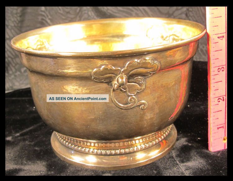 Danish Hammered Silver Bowl Traberg Copenhagen Denmark Ornamental Floral Blossom Metalware photo