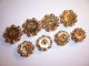 8 Antique Yellow Glass Rhinestone Buttons - All Sets Intact - No Damage Buttons photo 1