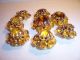 8 Antique Yellow Glass Rhinestone Buttons - All Sets Intact - No Damage Buttons photo 2