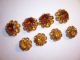 8 Antique Yellow Glass Rhinestone Buttons - All Sets Intact - No Damage Buttons photo 5