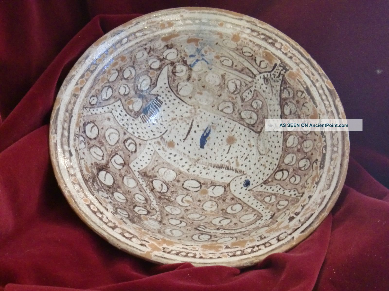 Museum Antique Nishapur Figural Pottery Ceramic Bowl Islamic Circa 10 - 13 Century Bowls photo