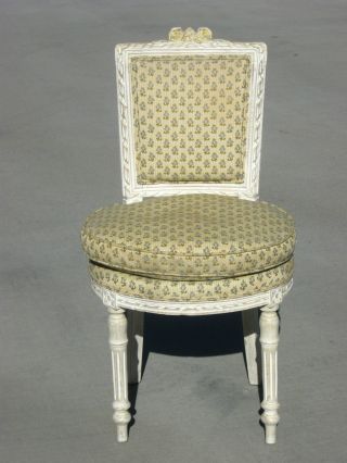 Vintage French Provincial Chic Shabby Accent Chair Sage & White Fabric Hog Hair photo