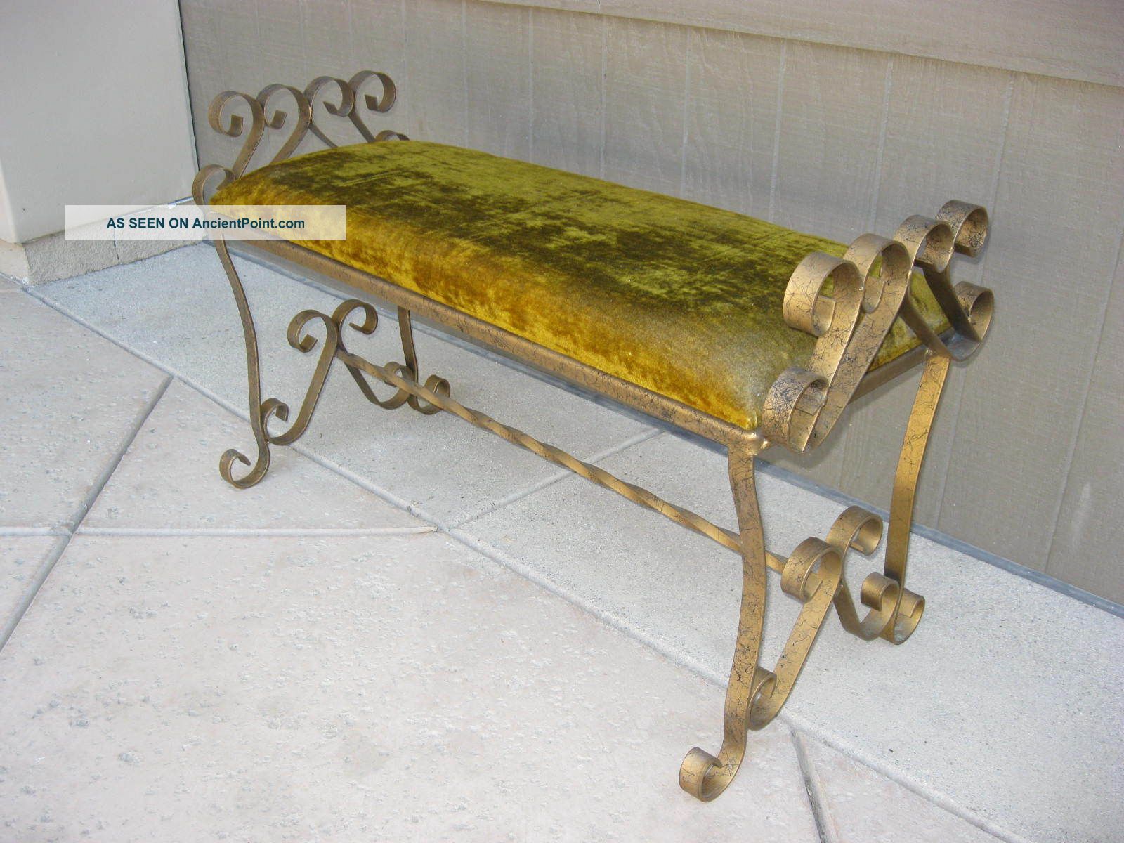 Vintage Wrought Iron Bench Lime Green Hollywood Regency Style
