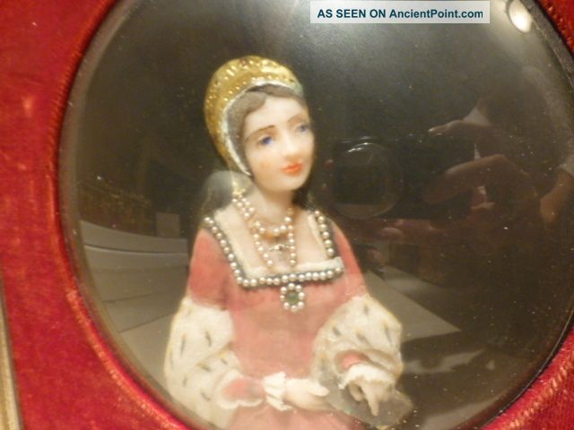 Antique 3d Framed Lady Portrait Multi - Media Convex Glass Art Painted Woman Girl Other photo