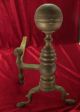 Fine Late 18th Century Federal Brass Andirons Slipper Foot Ball Top Metalware photo 1