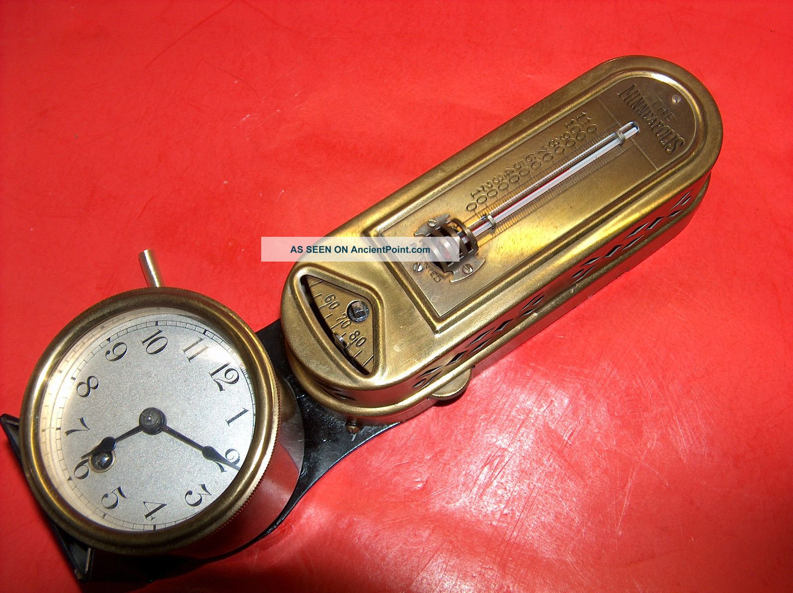 Vtg Old Minneapolis Polished Brass Heat Regulator Art Deco Clock Thermostat Other photo
