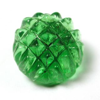 Antique Charmstring Glass Button Emerald Cross Hatch Pointed Hob Design Swirl Bk photo