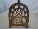 Antique Brass Trivet With Wrought Iron Frame & Wooden Handle 14 