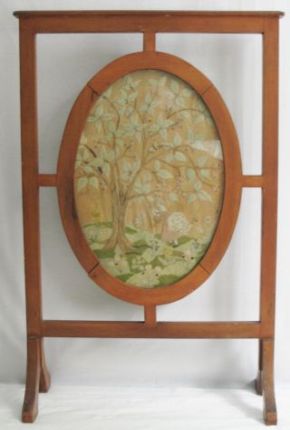 Early 20th Century Antique Fireplace Screen Maple W/ Crewel Embroidery photo
