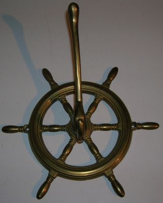 Unusual Brass Ships Wheel Nautical Maritime Design Hat & Coat Hook (1) photo